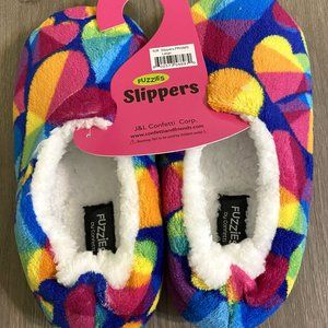 Cozy Fuzzy Rainbow Hearts Slippers